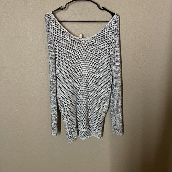 Helmut Lang- Luminous Cord Open Knit Sweater Crew Neck Silver & Black - Picture 3 of 12